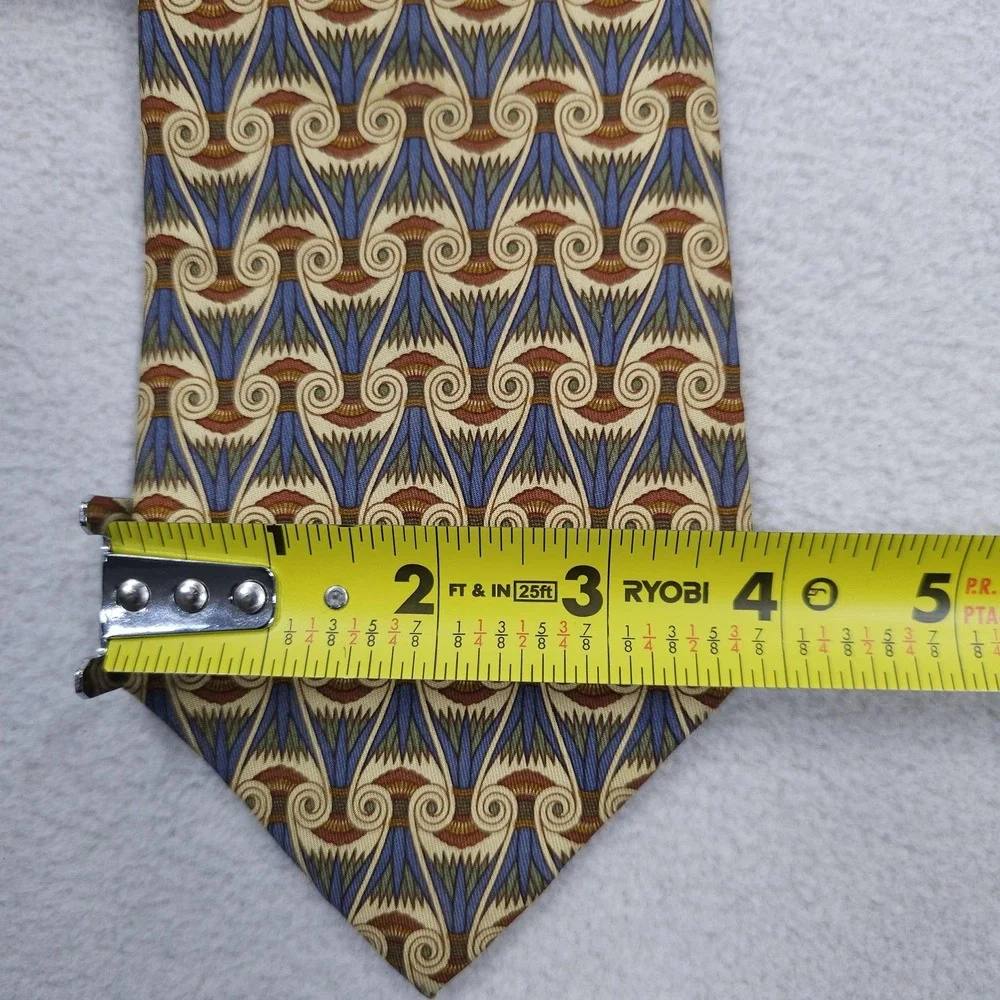 VINTAGE Burberrys Tie Mens Silk Blue Gold Geometric Pattern Egyptian 90s USA